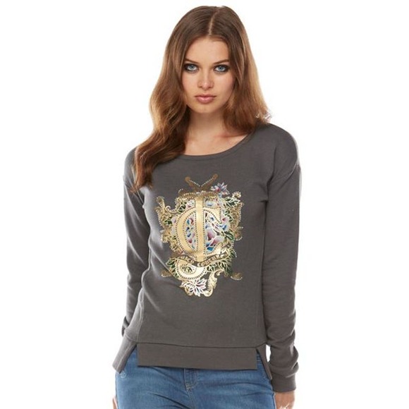 Juicy Couture Gray Logo Rhinestone Crewneck Sweatshirt Women's Size Large - Picture 1 of 5